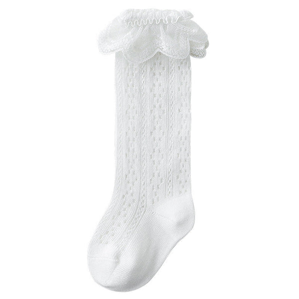 Breathable Mesh Lace Ruffle Decor Long Baby Socks