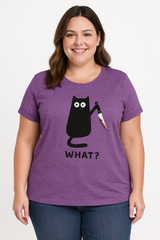 What? Hot Sale Funny Cat Printed Fashion Plus Size T-Shirt