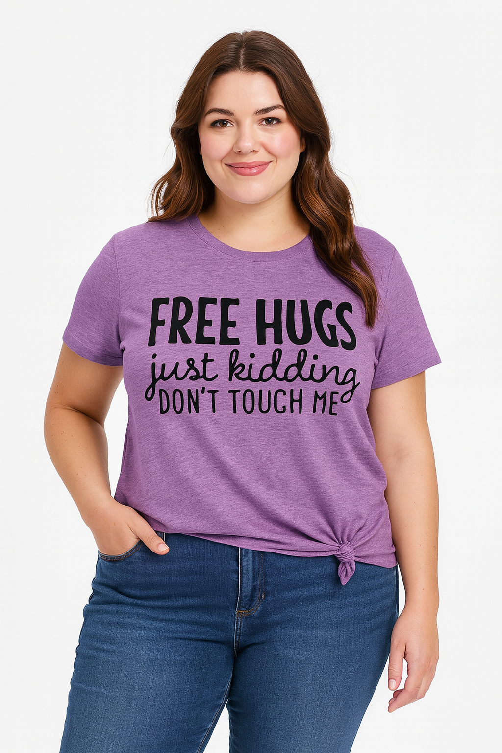 Free Hugs Fashion Letter Print Women Slogan Plus Size T-Shirt