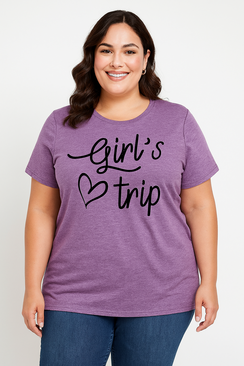 Girl's Trip Letter Heart Print Women Slogan Plus Size T-Shirt