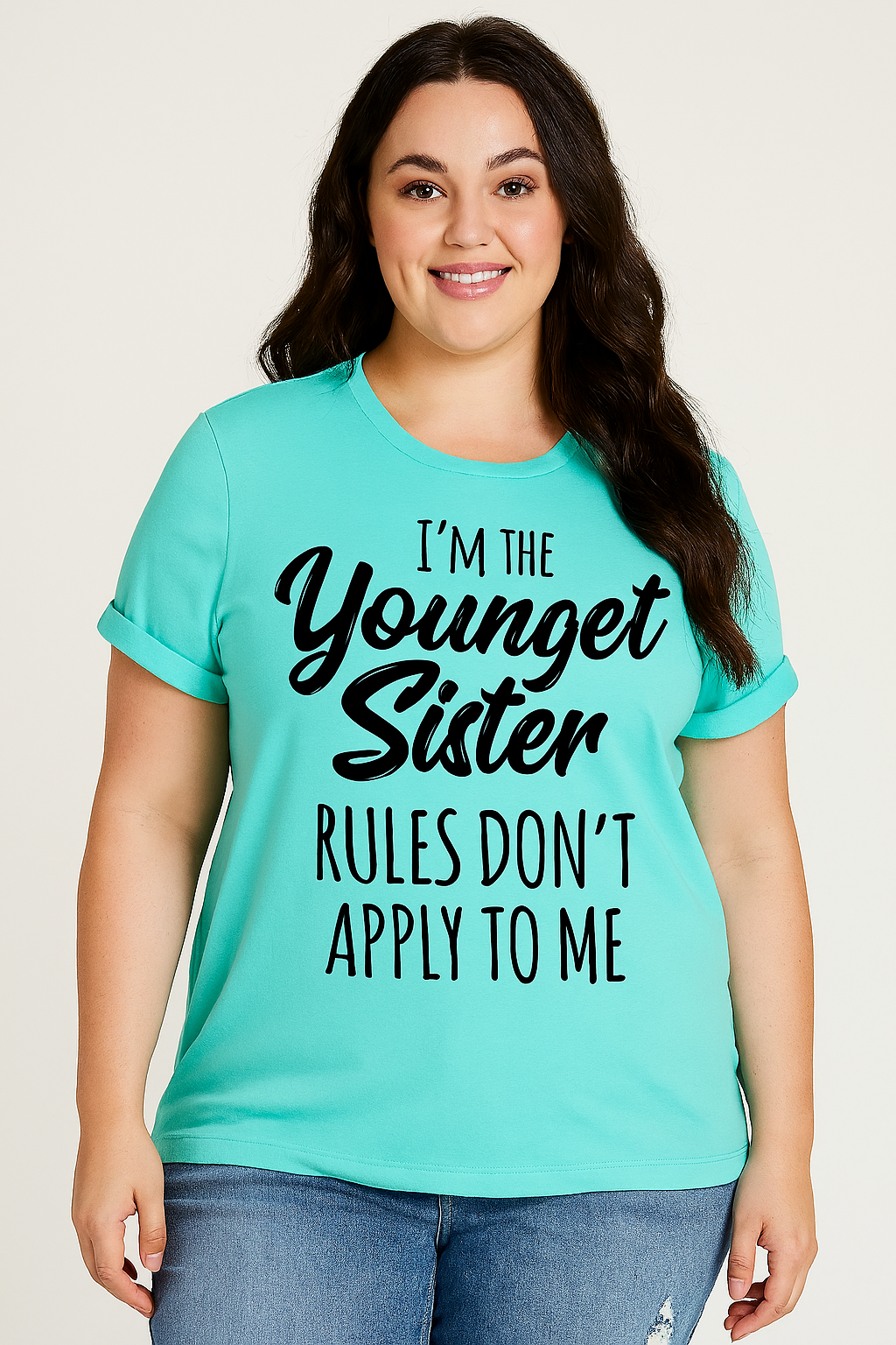 I Am The Youngest Sister Fashion Letter Print Women Slogan Plus SizeT-Shirt