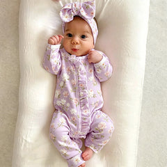 2PCS Lively Allover Floral Print Long Sleeve Baby Zipper Jumpsuit