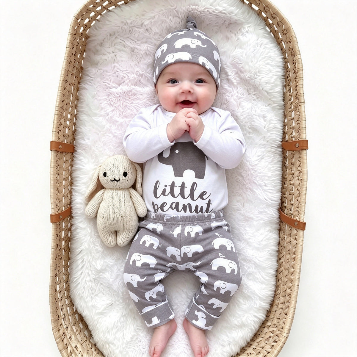3PCS Little Elephant Printed Baby Set