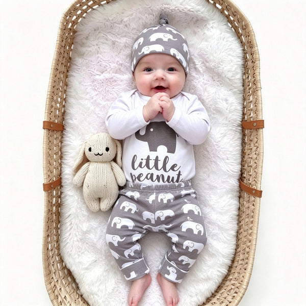3PCS Little Elephant Printed Baby Set