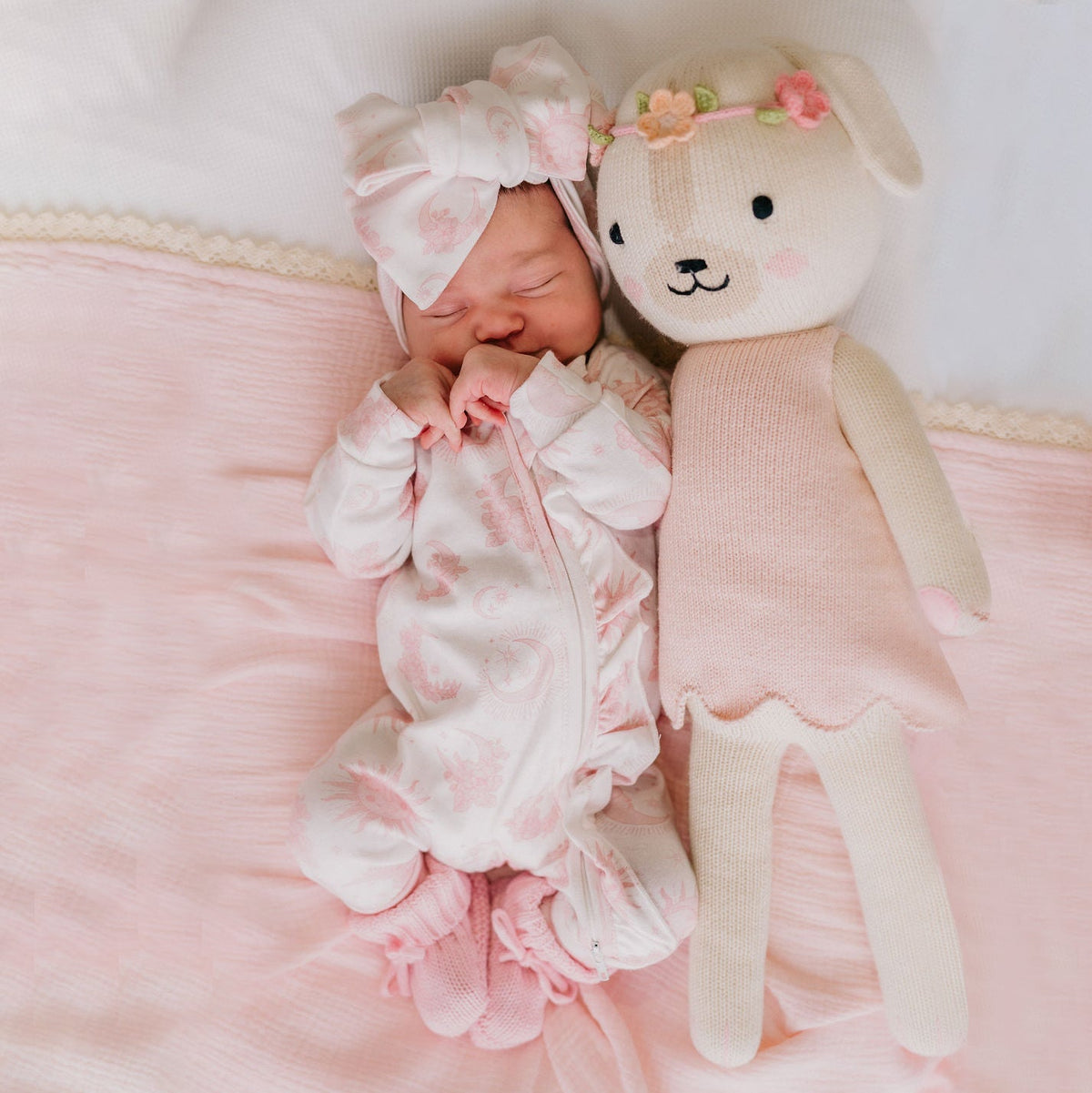 2PCS Pretty Moon Printed Long Sleeve Baby Jumpsuit Main image
