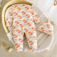 2PCS Cute Sweet Dream Letter Fox Print Long Sleeve Baby Jumpsuit