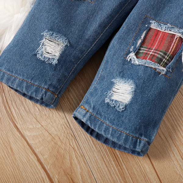 3PCS Plaid Printed Baby Denim Set