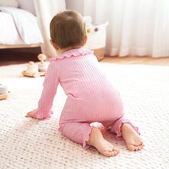 Cozy Solid Color Long Sleeve Ruffle Baby Girl Jumpsuit