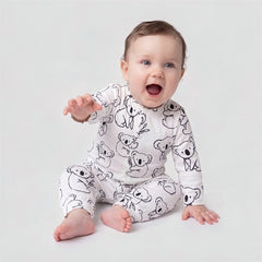Endearing Koala Print Long Sleeve Baby Jumpsuit