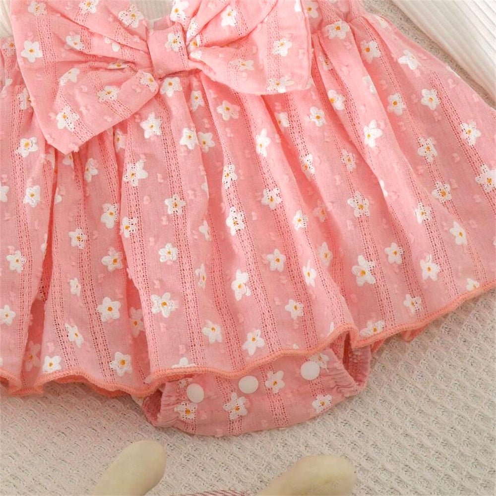 3PCS Winsome Floral Printed Bow Baby Girl Romper