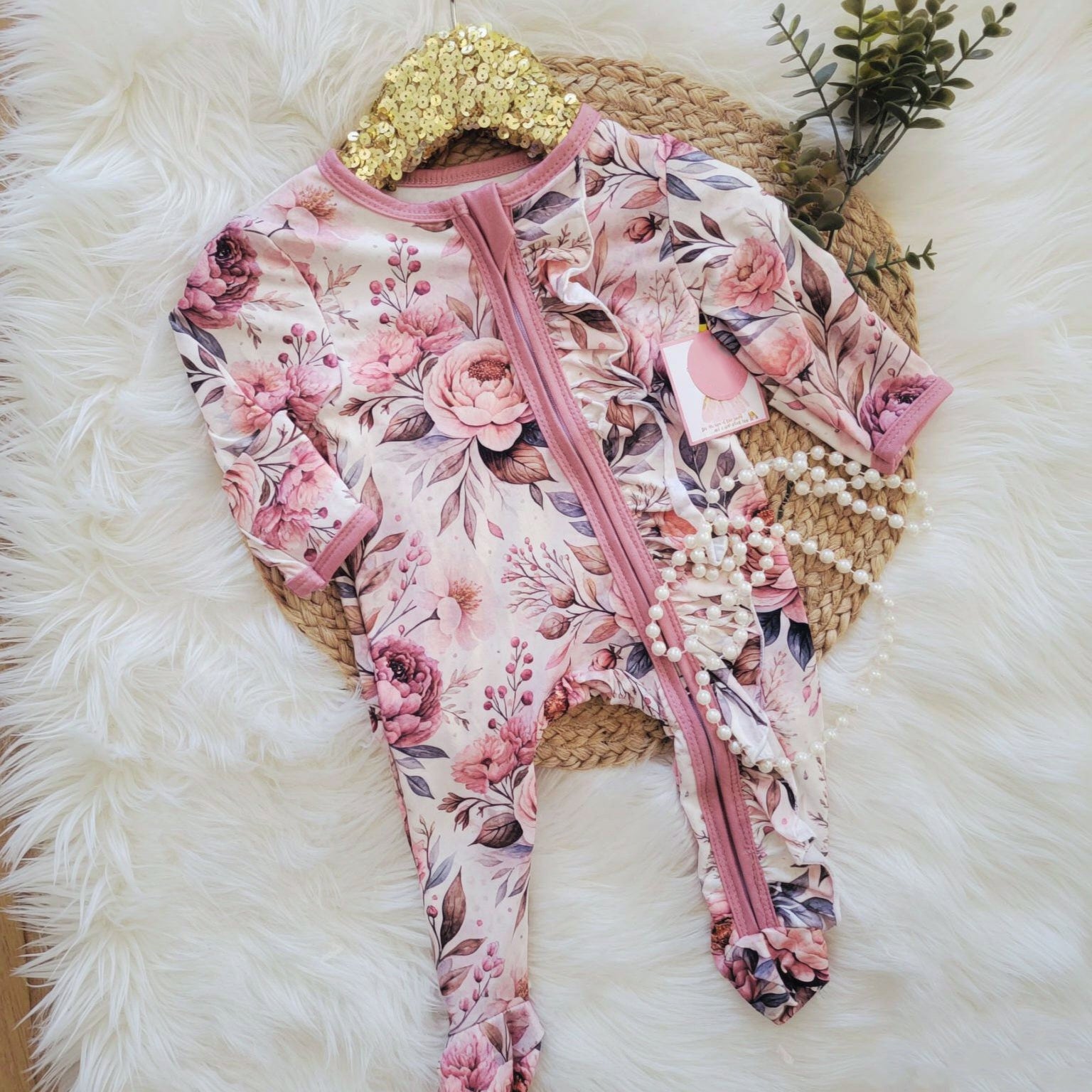 2PCS Sweet Allover Floral Print Long Sleeve Baby Zipper Jumpsuit Imagem secundária do produto