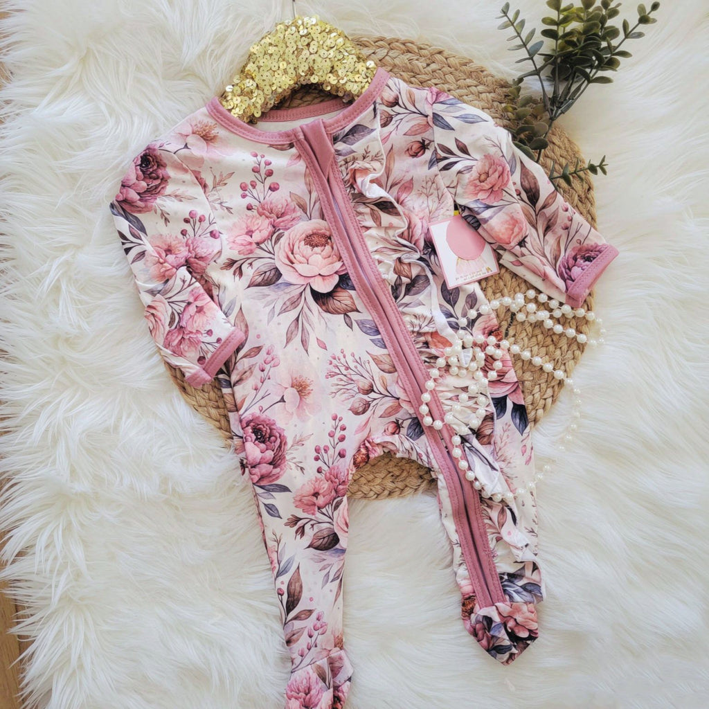 2PCS Sweet Allover Floral Print Long Sleeve Baby Zipper Jumpsuit