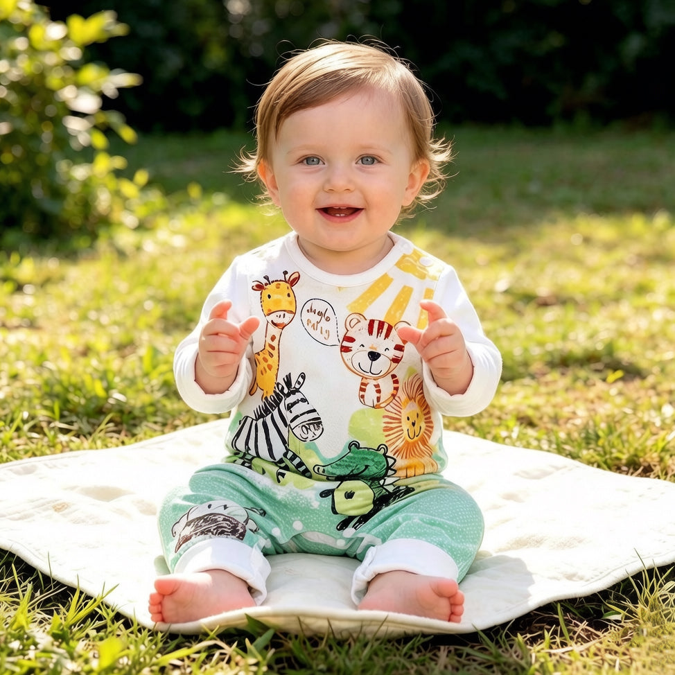 Lovely Colored Pencil Animals Printed Baby Jumpsuit