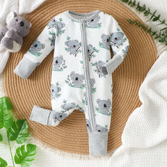 Lovely Koala Printed Long Sleeve Zipper Baby Jumpsuit