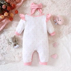 2PCS Perky Elephant Heart Print Long Sleeve Baby Jumpsuit