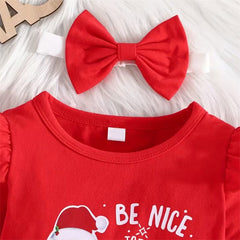 3PCS Christmas Be Nice To The Slp Santa Is Watching Letter Plaid Print Baby Set
