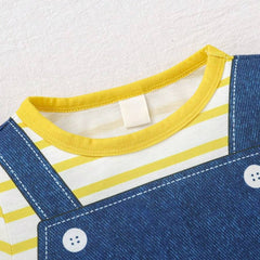 Cute Shark Stripe Print Fake Two Piece Short Sleeve Baby Jumpsuit
