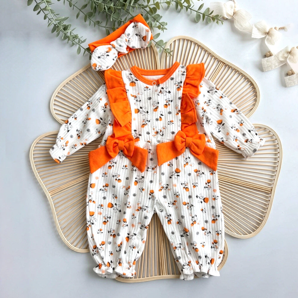 2PCS Vivid Floral Print Long Sleeve Ruffle Baby Girl Jumpsuit Secondary image