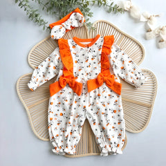 2PCS Vivid Floral Print Long Sleeve Ruffle Baby Girl Jumpsuit
