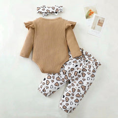 3PCS Winsome Heart Printed Long Sleeve Baby Set