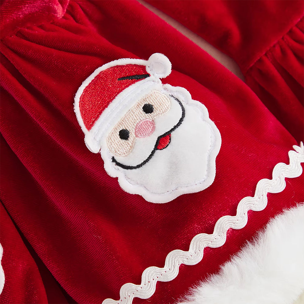 Pretty Santa Claus Applique Long Sleeve Baby Velvet Romper