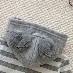 2PCS Elephant Applique Stripe Printed Fuzzy Baby Overalls Set