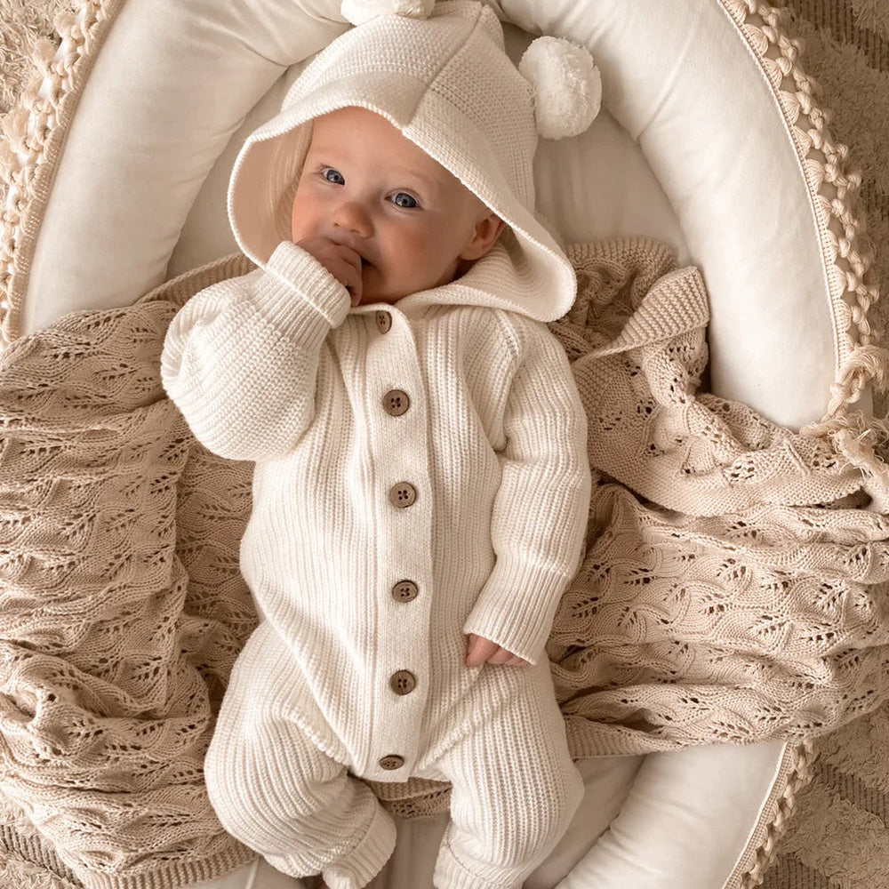 Cute Solid Color Baby Long Sleeve Hooded Jumpsuit Main image