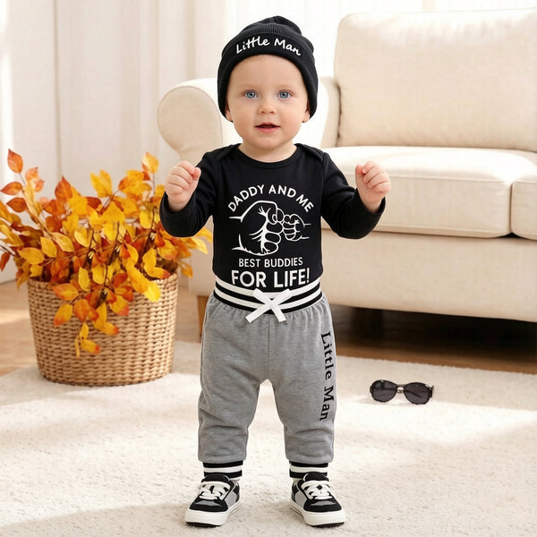3PCS Cool Daddy And Me Best Buddies For Life Letter Printed Baby Set