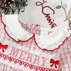 Merry Letter Santa Claus Applique Plaid Print Baby Girl Romper