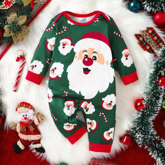 Cute Santa Claus and Candy Cane Print Long Sleeve Baby Jumpsuit