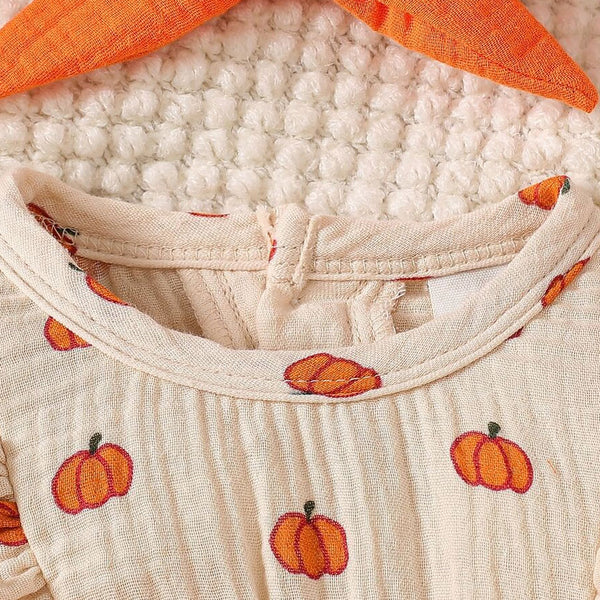 2PCS Sweet All-Over Pumpkin Print Long Sleeve Baby Jumpsuit