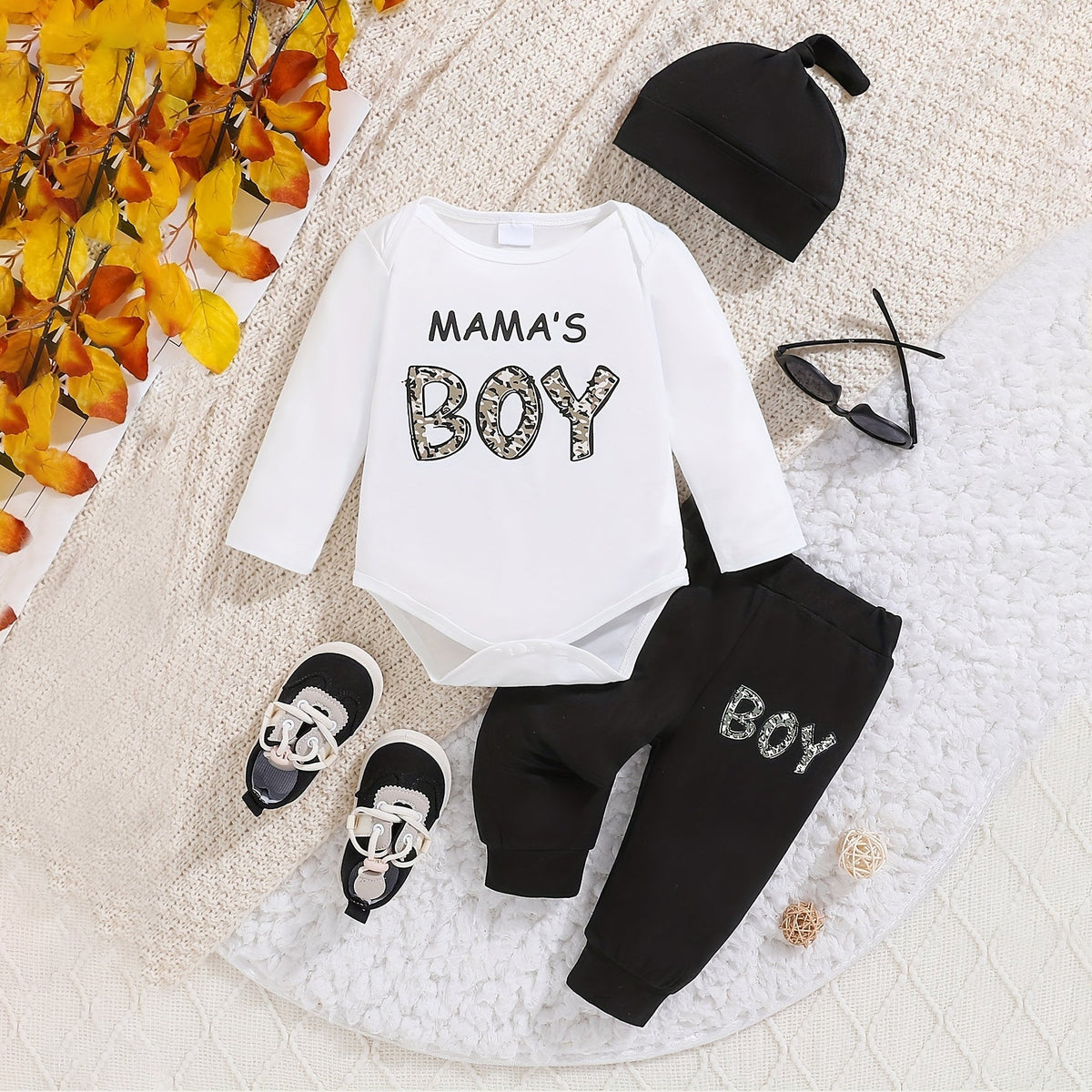 3PCS Mama's Boy Letter Printed Long Sleeve Baby Set Main image