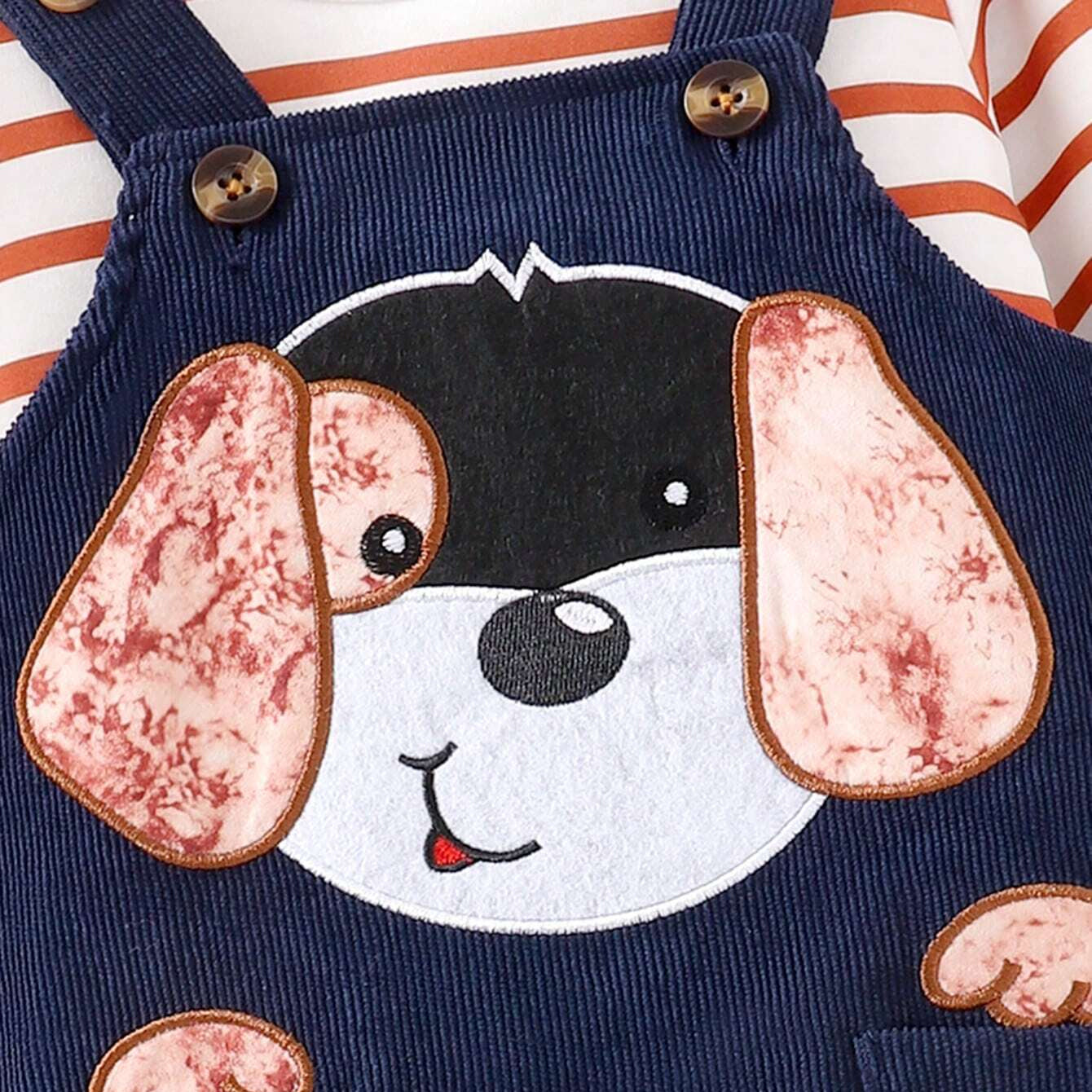 2PCS Cute Dog Stripe Printed Long Sleeve Baby Overalls Set