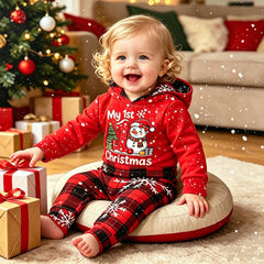 2PCS My 1st Christmas Letter Snowman Plaid Print Baby Hoodie Set