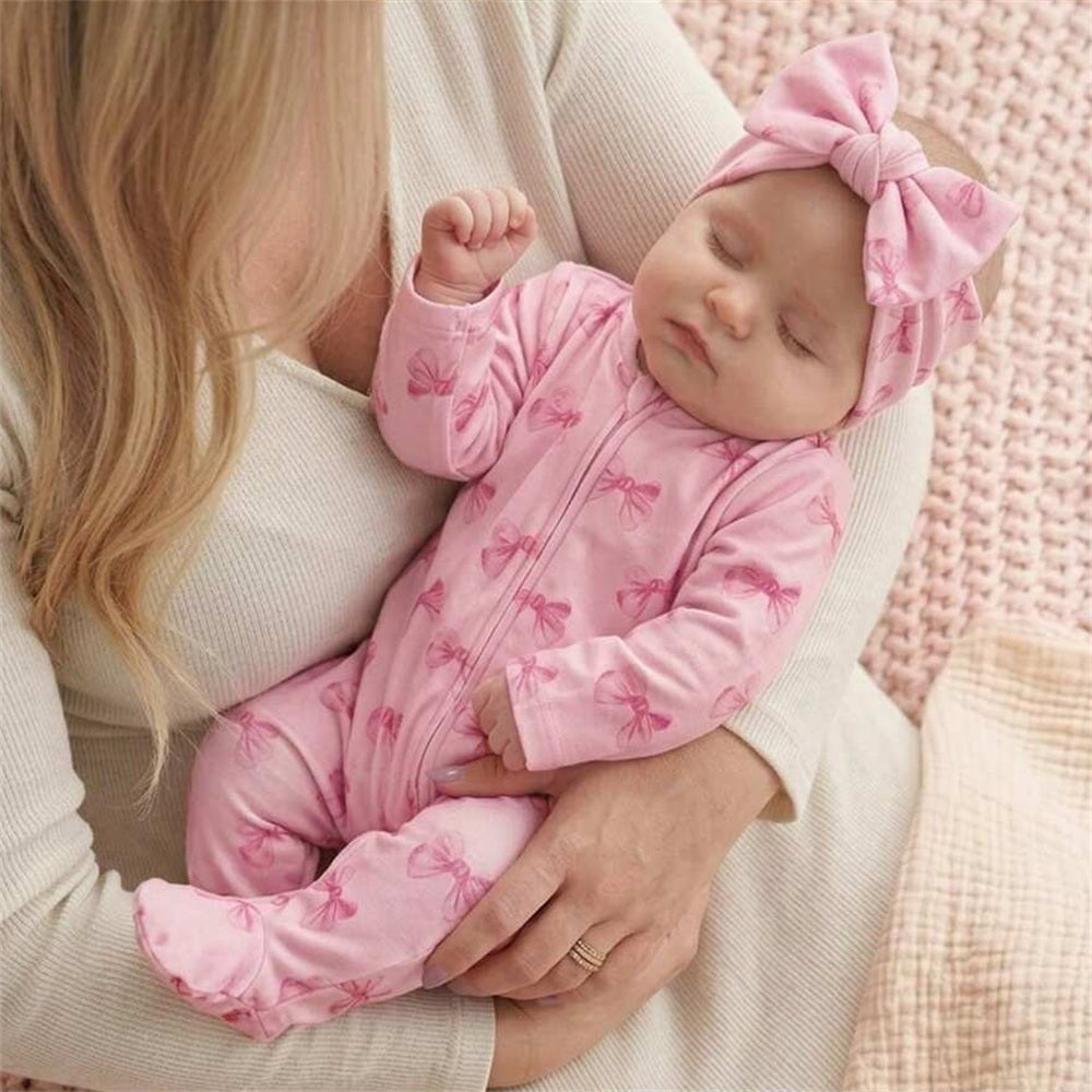 2PCS Quirky Bow Print Long Sleeve Zipper Baby Girl Jumpsuit Image secondaire du produit