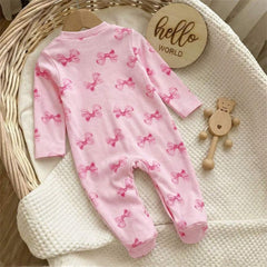 2PCS Quirky Bow Print Long Sleeve Zipper Baby Girl Jumpsuit
