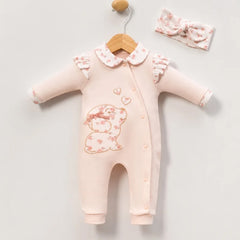 2PCS Cute Puppy Embroidery Floral Printed Long Sleeve Baby Jumpsuit