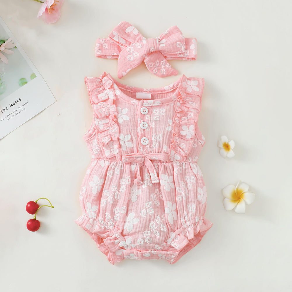 2PCS Summer Floral Printed Sleeveless Baby Romper Main image