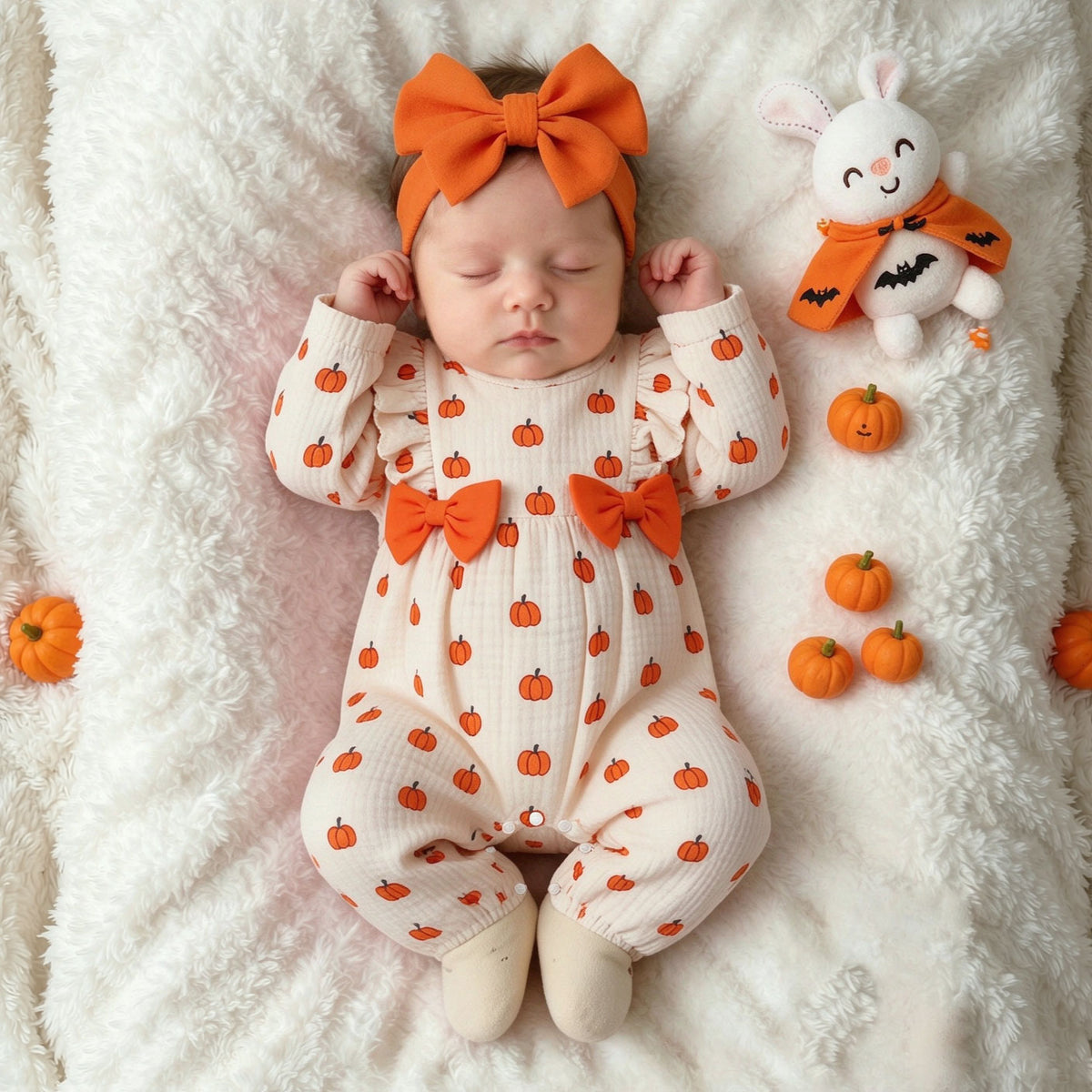 2PCS Sweet All-Over Pumpkin Print Long Sleeve Baby Jumpsuit Main image