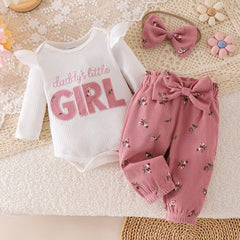 3PCS Chic Daddy's Little Girl Letter Embroidered Floral Printed Baby Set