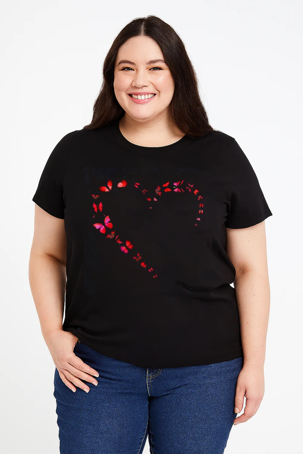 Butterfly Love Heart Print Plus Size T-Shirt