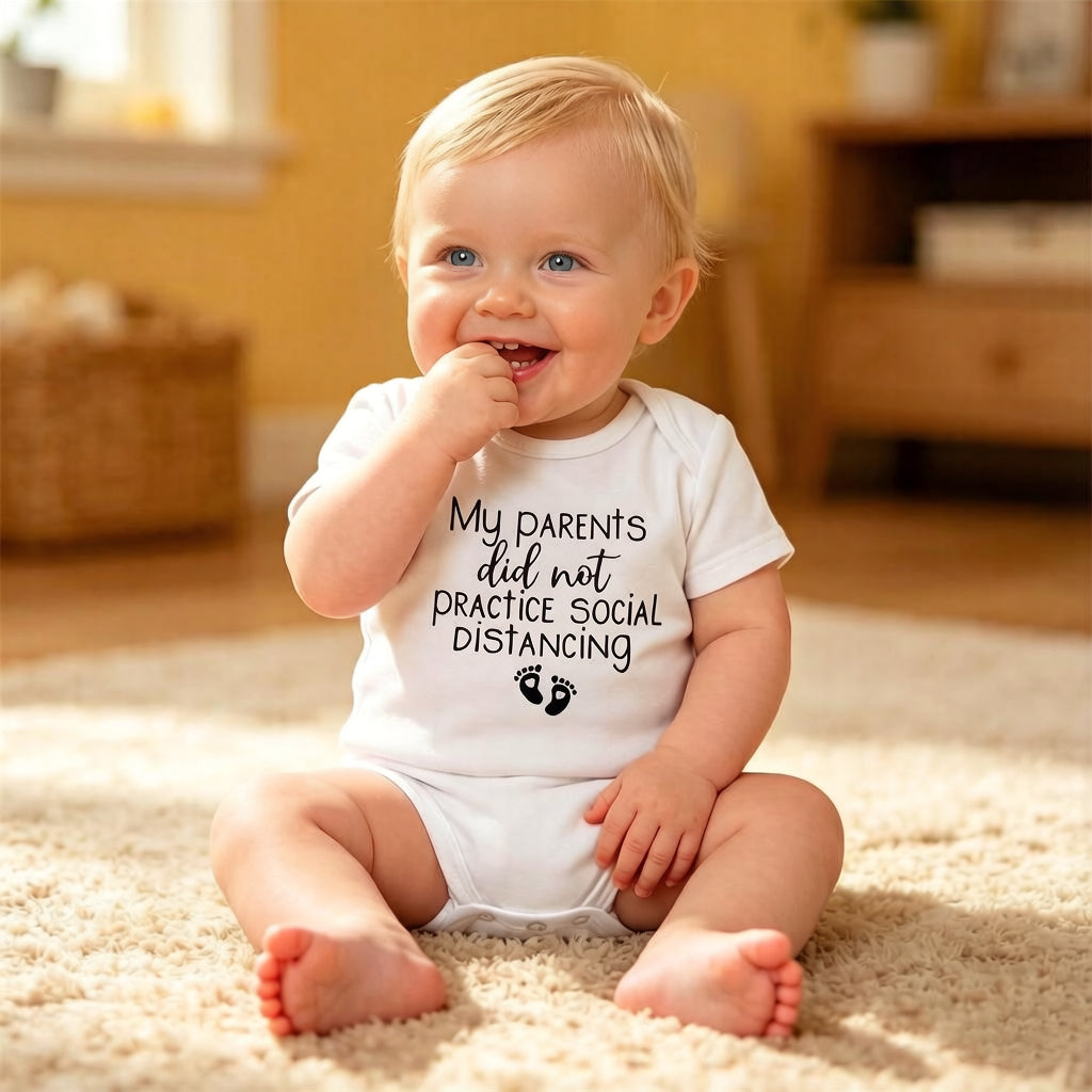 My Parents Did Not Practice Social Distancing Funny Letters Solid Printed Short-sleeve Baby Romper