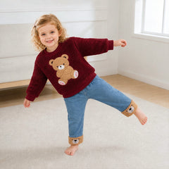 2PCS Lovely Bear Applique Sherpa Fleece Baby Girl Denim Set