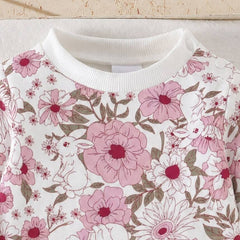 Vintage Baby Girl Floral Printed Long Sleeve Jumpsuit