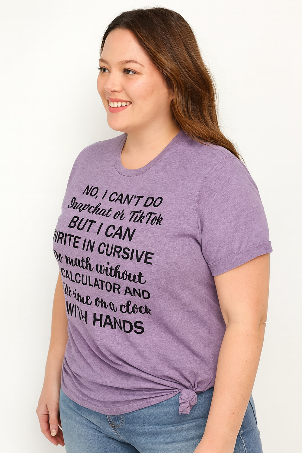 No I Can't Do Snapchat On Tiktok Print Women Slogan Plus Size T-Shirt