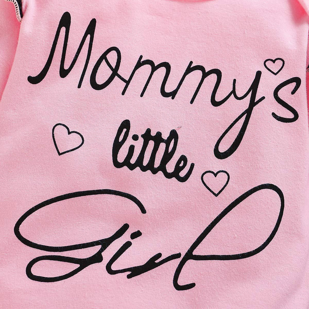 3PCS Mommy's Little Girl Letter Printed Rufffled Romper With Camouflage Printed Pants Baby Girl Set