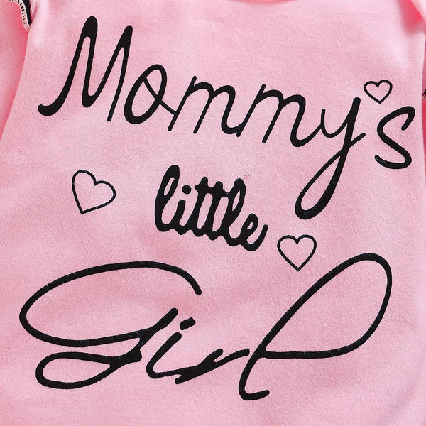 3PCS Mommy's Little Girl Letter Printed Rufffled Romper With Camouflage Printed Pants Baby Girl Set