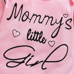 3PCS Mommy's Little Girl Letter Printed Rufffled Romper With Camouflage Printed Pants Baby Girl Set