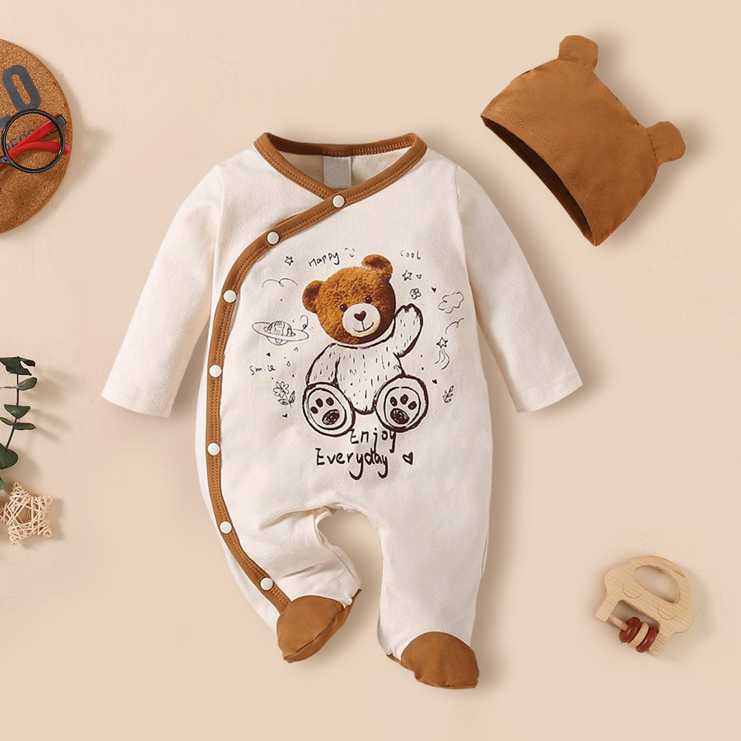 2PCS Lovely Bear Printed Long Sleeve Baby Jumpsuit Main image