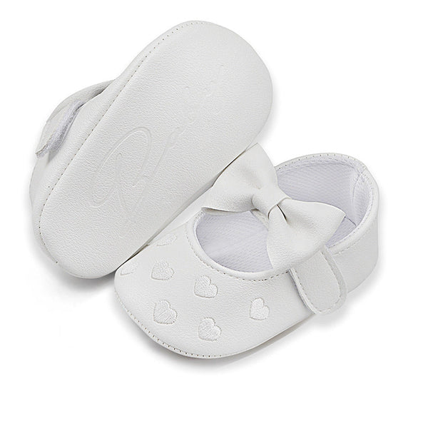 Embroidered Heart Bow Soft Sole Baby Prewalker Shoes